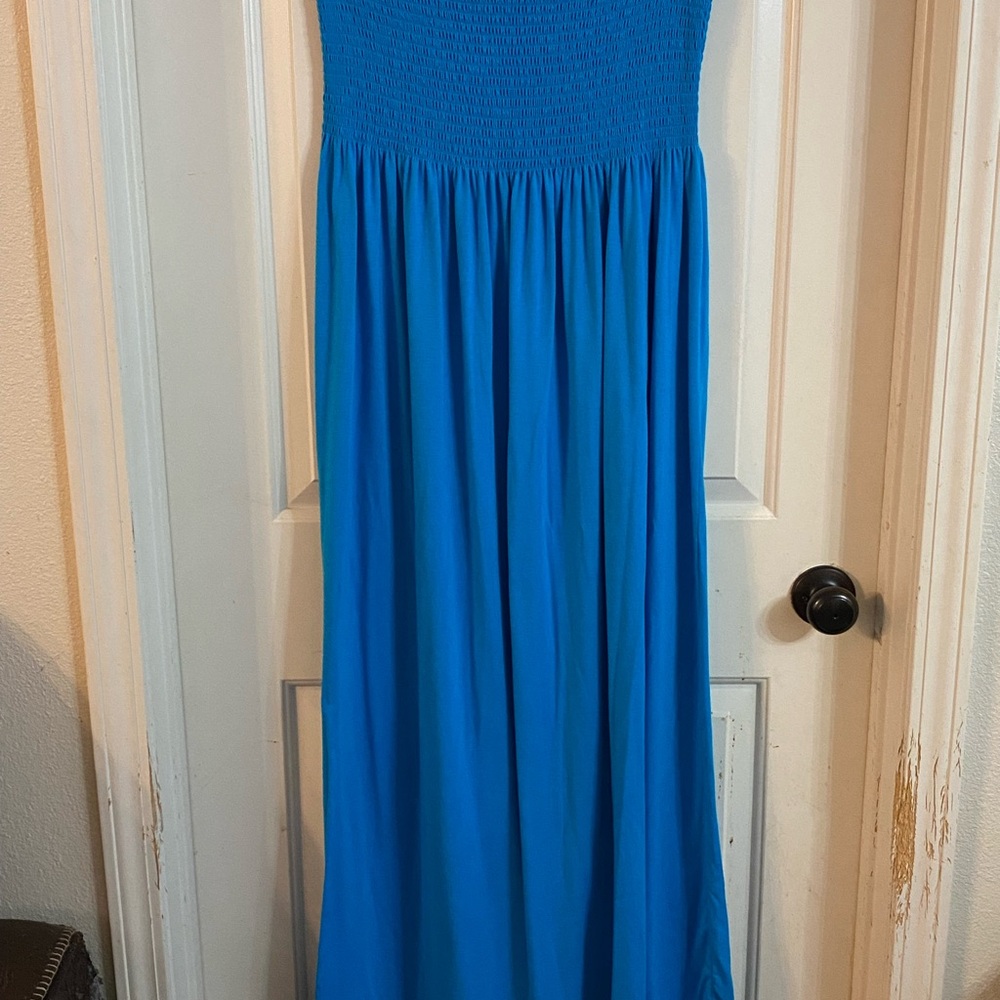 Blue Strapless Maxi Dress